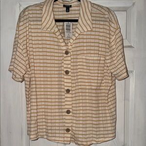 Torrid Tan and Cream Striped Button-Up Shirt